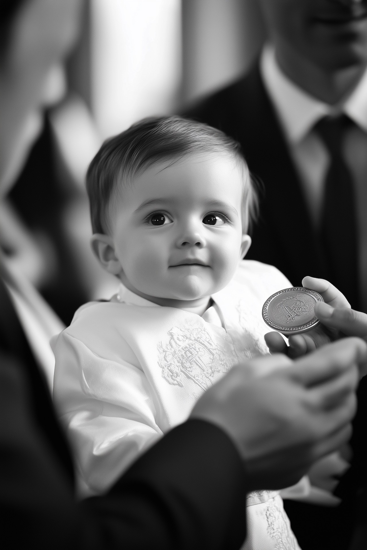 portrait jeune enfant baptiser noir blanc