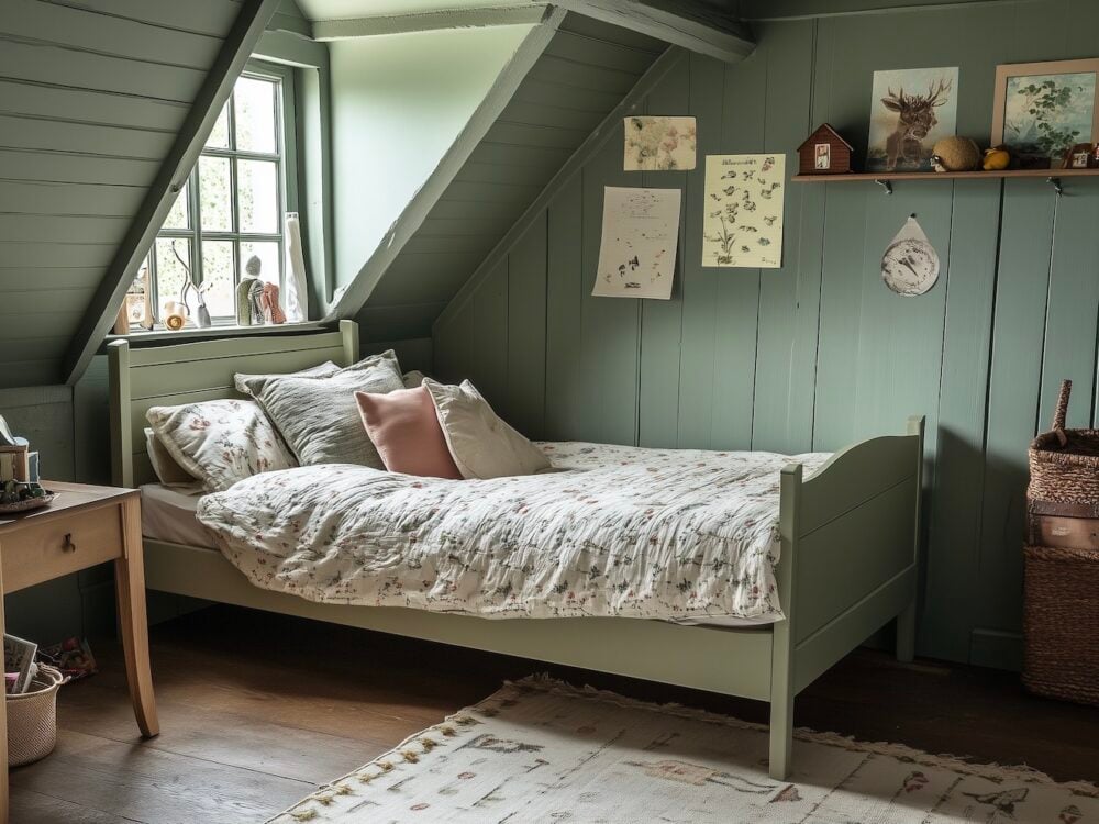 chambre enfant thème campagne vert sauge déco bois blog