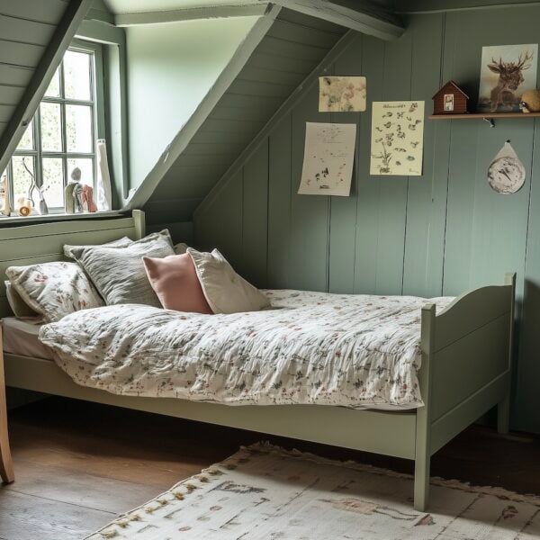 chambre enfant thème campagne vert sauge déco bois blog