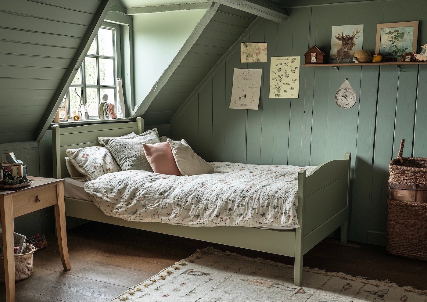 chambre enfant thème campagne vert sauge déco bois blog