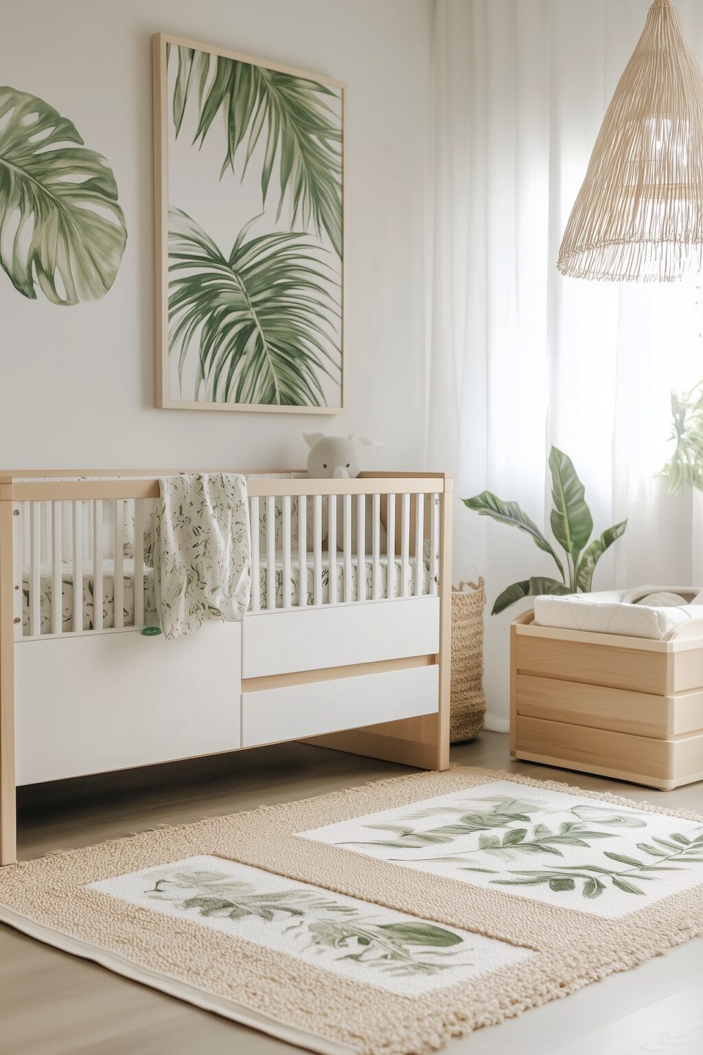 chambre nouveau-né bois palmier jungle nature