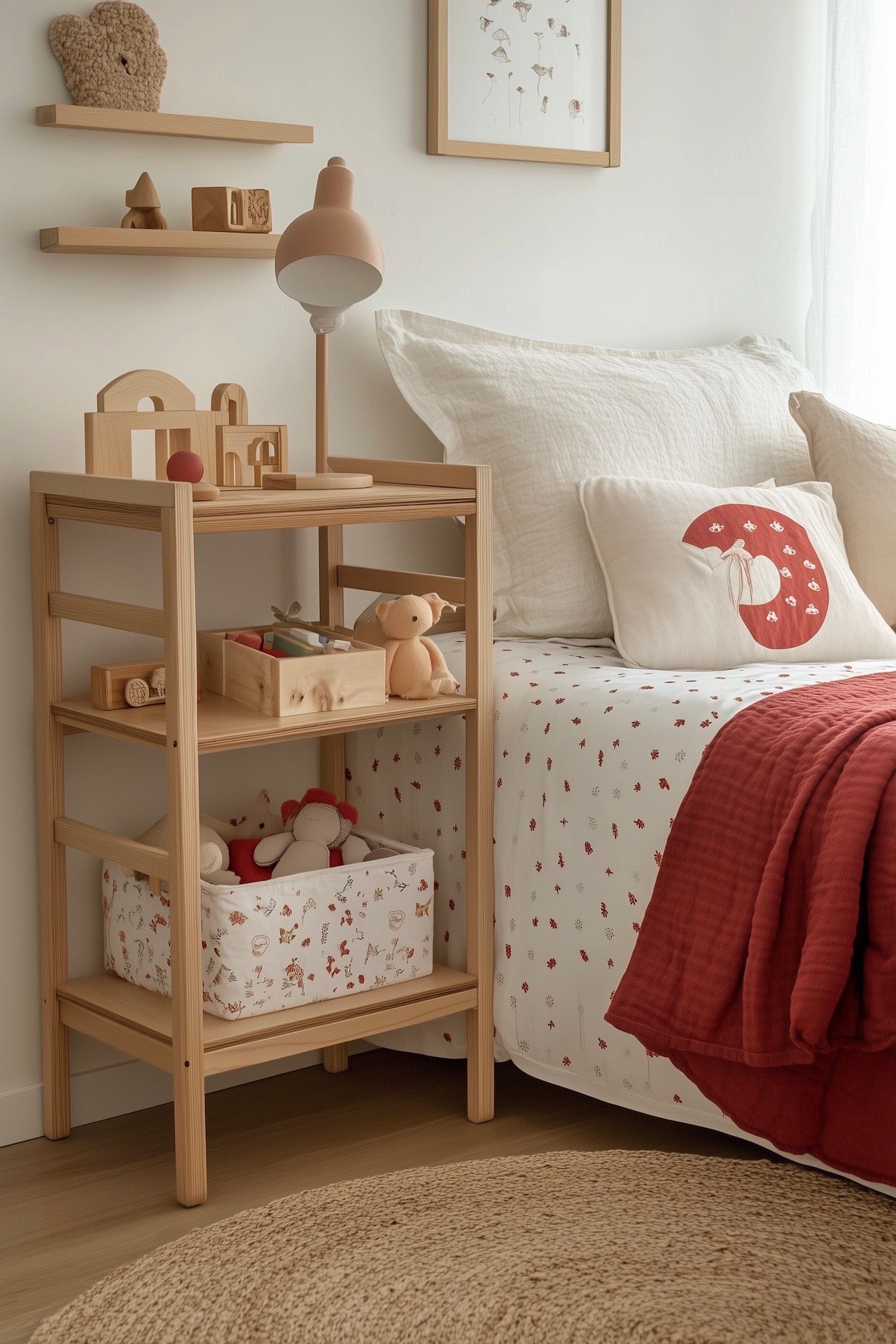 déco chambre enfant bois rouge thème champignon