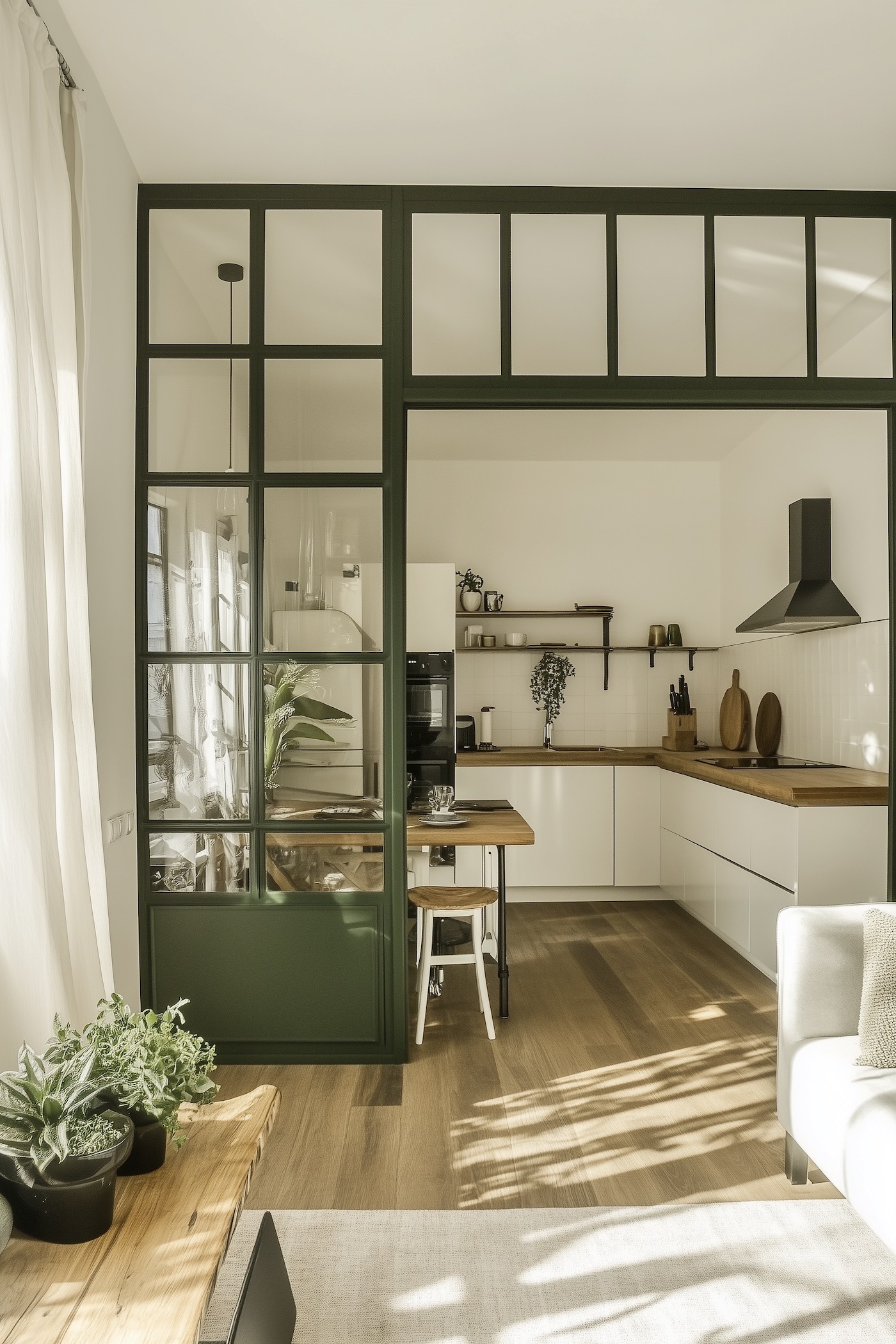 verrière verte maison de campagne chic déco beige