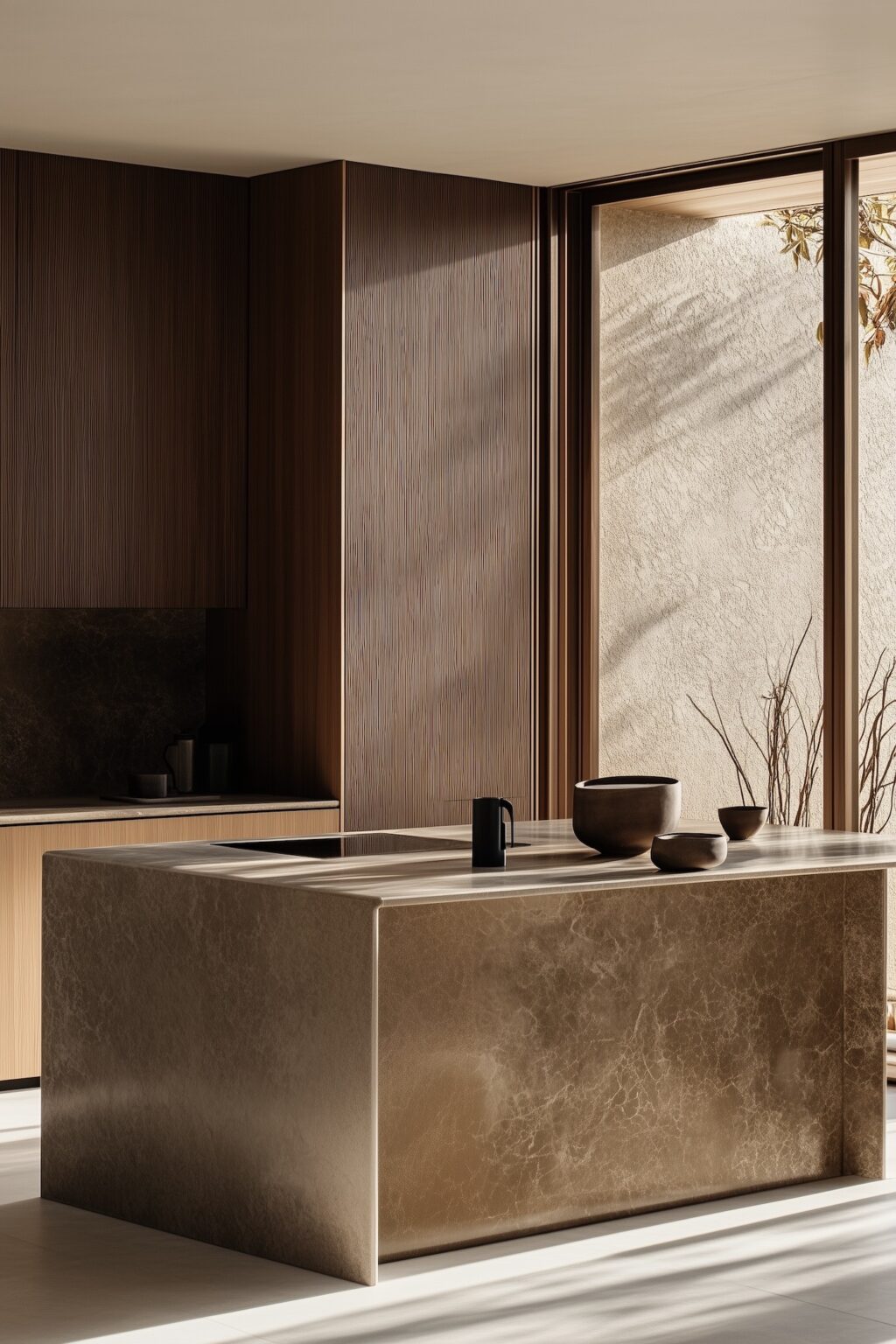cuisine bois foncé bronze moderne design