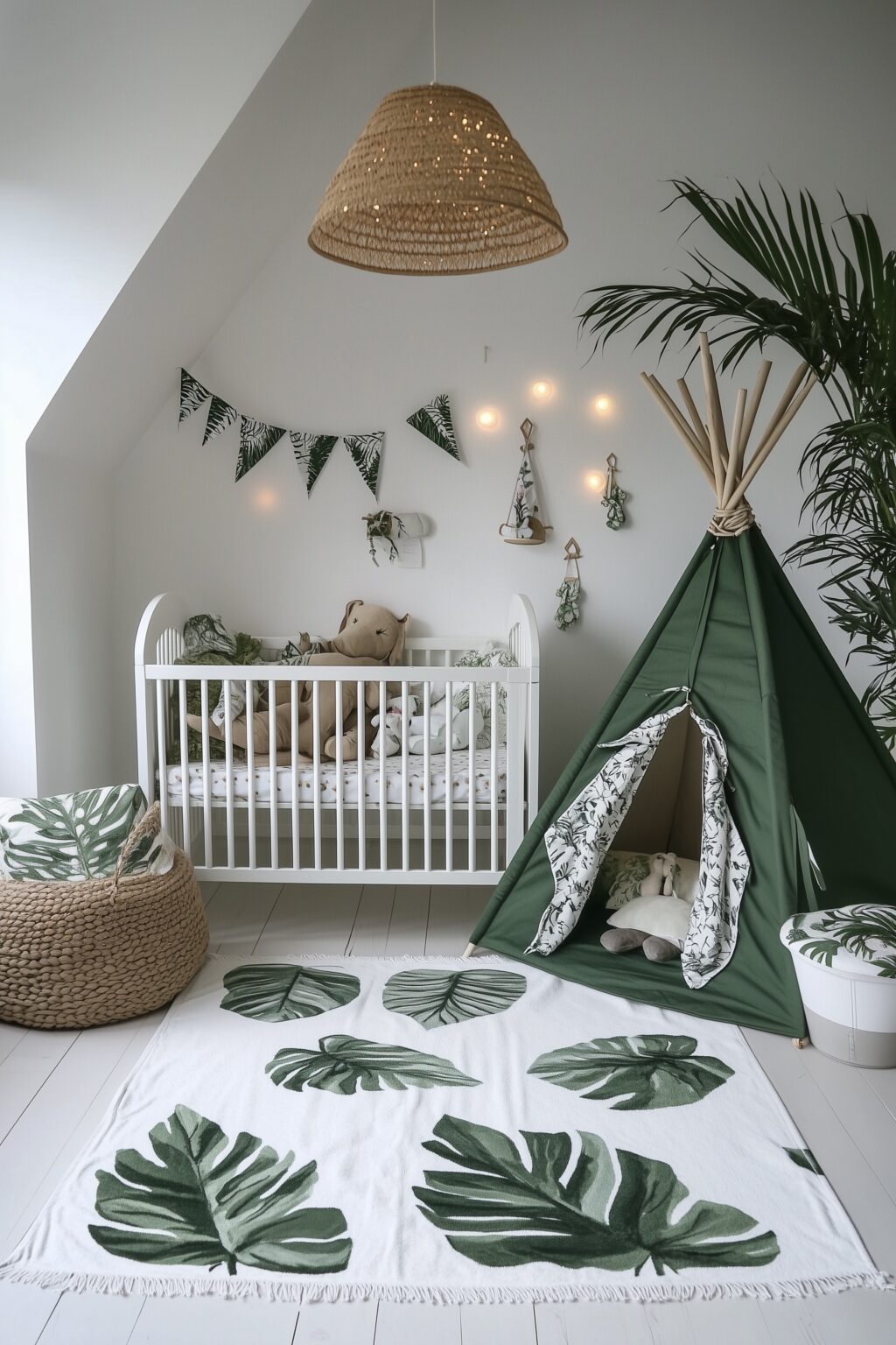 chambre bébé thème feuille tropical tapis