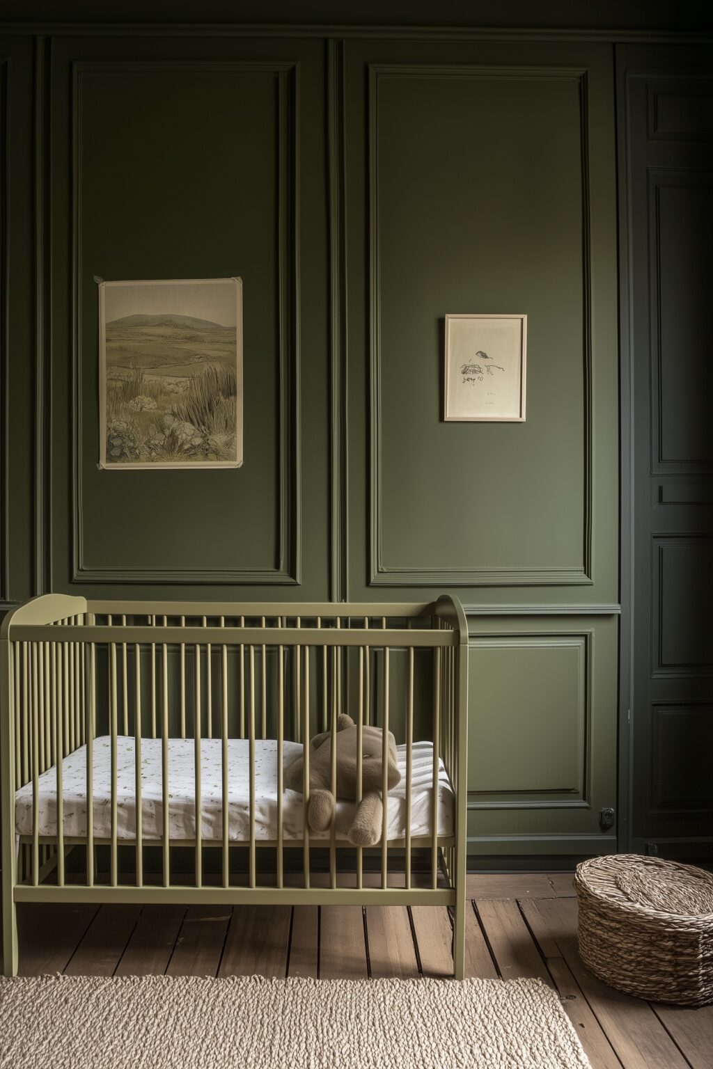 chambre bébé vert kaki maison de campagne