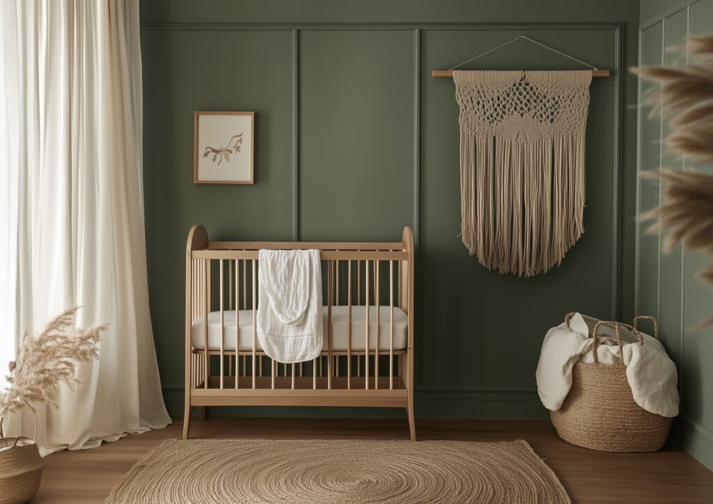chambre bébé vert kaki rotin osier bois massif - blog déco