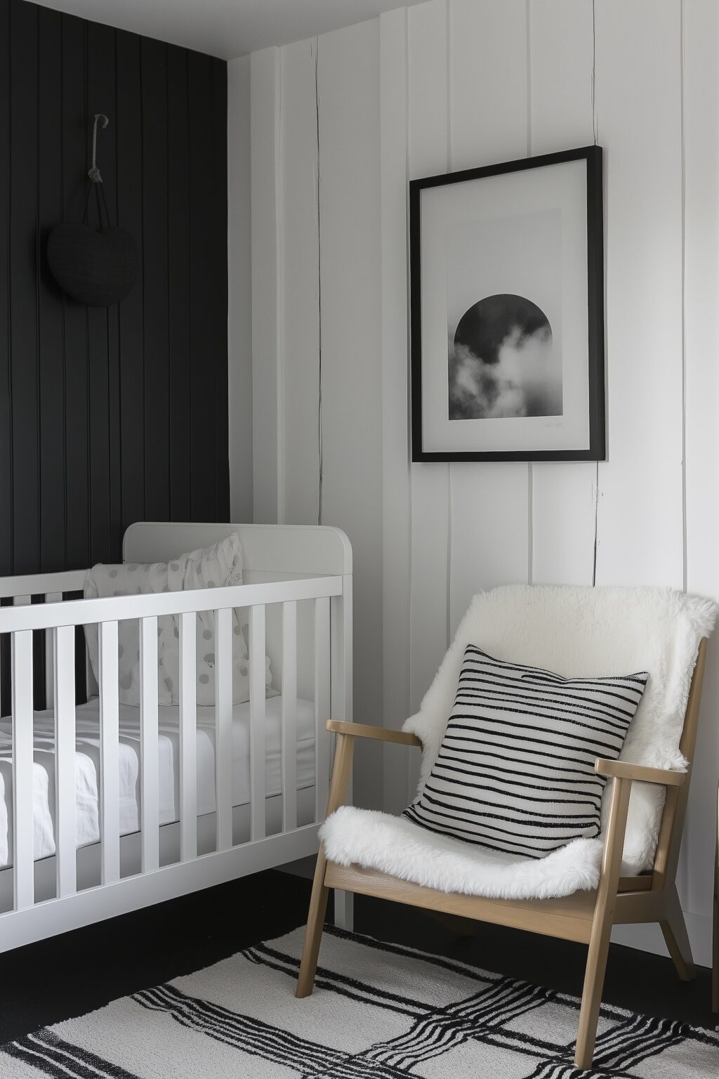chambre bébé coin repos monochrome