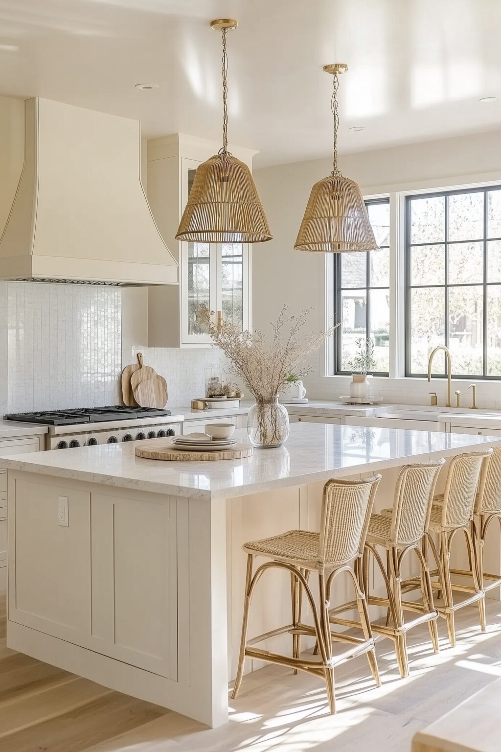 cuisine blanche laquée bien ranger tabouret rotin