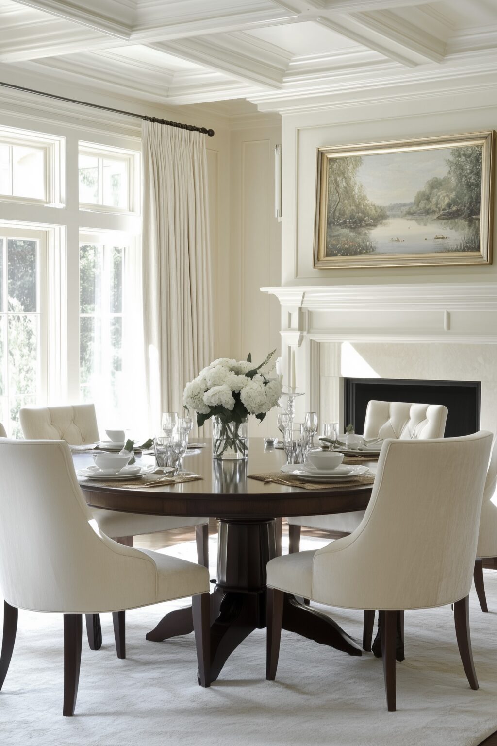 décoration cottage américain table ronde chaise matelassée