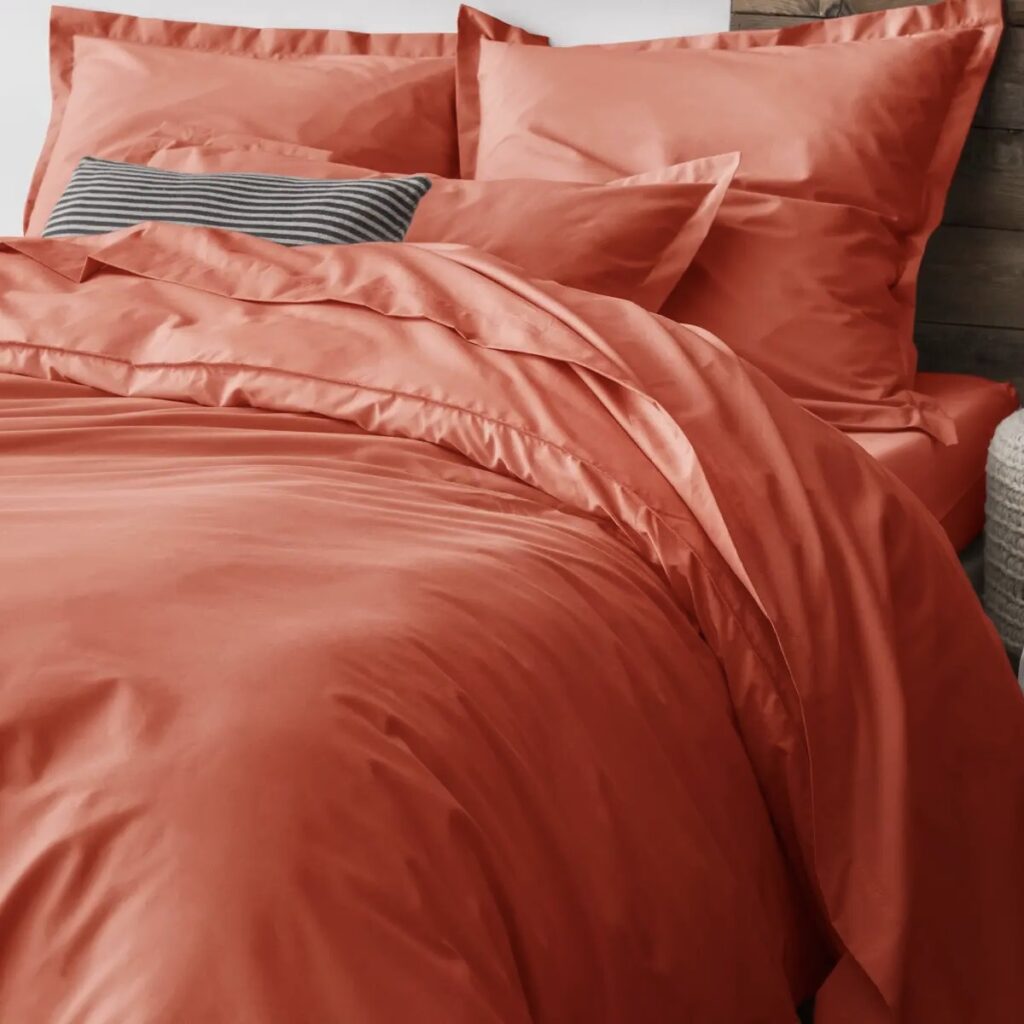 housse couette drap orange corail coton bio