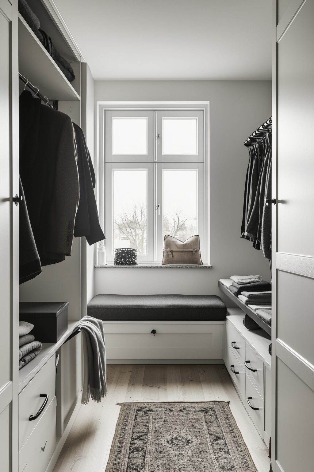 idée aménagement dressing en longueur couloir