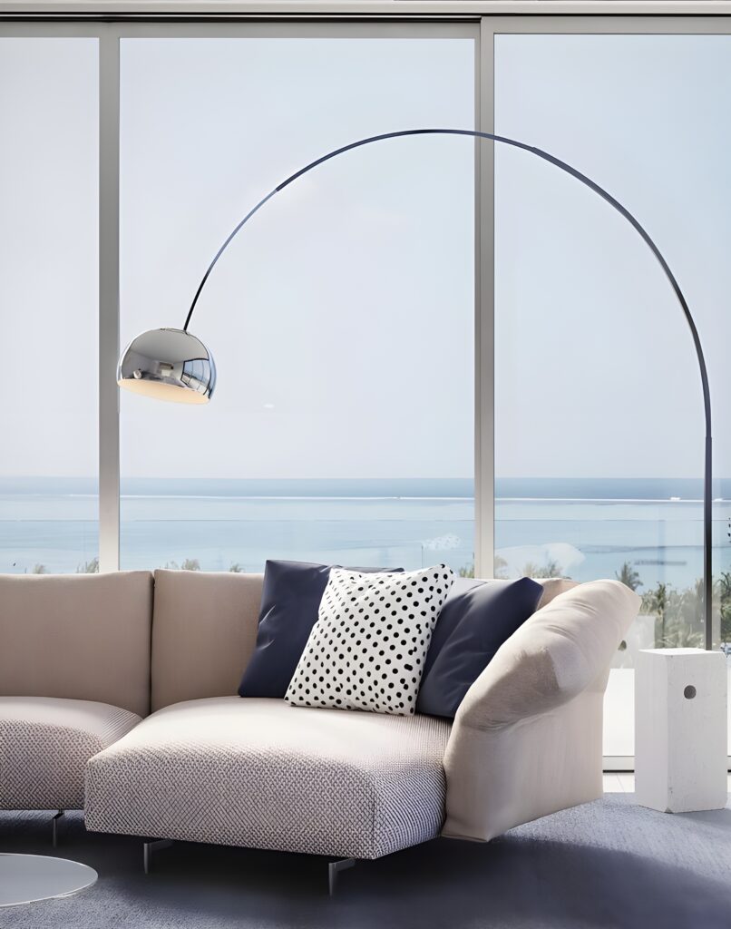 lampadaire liseuse socle béton arc design aluminium