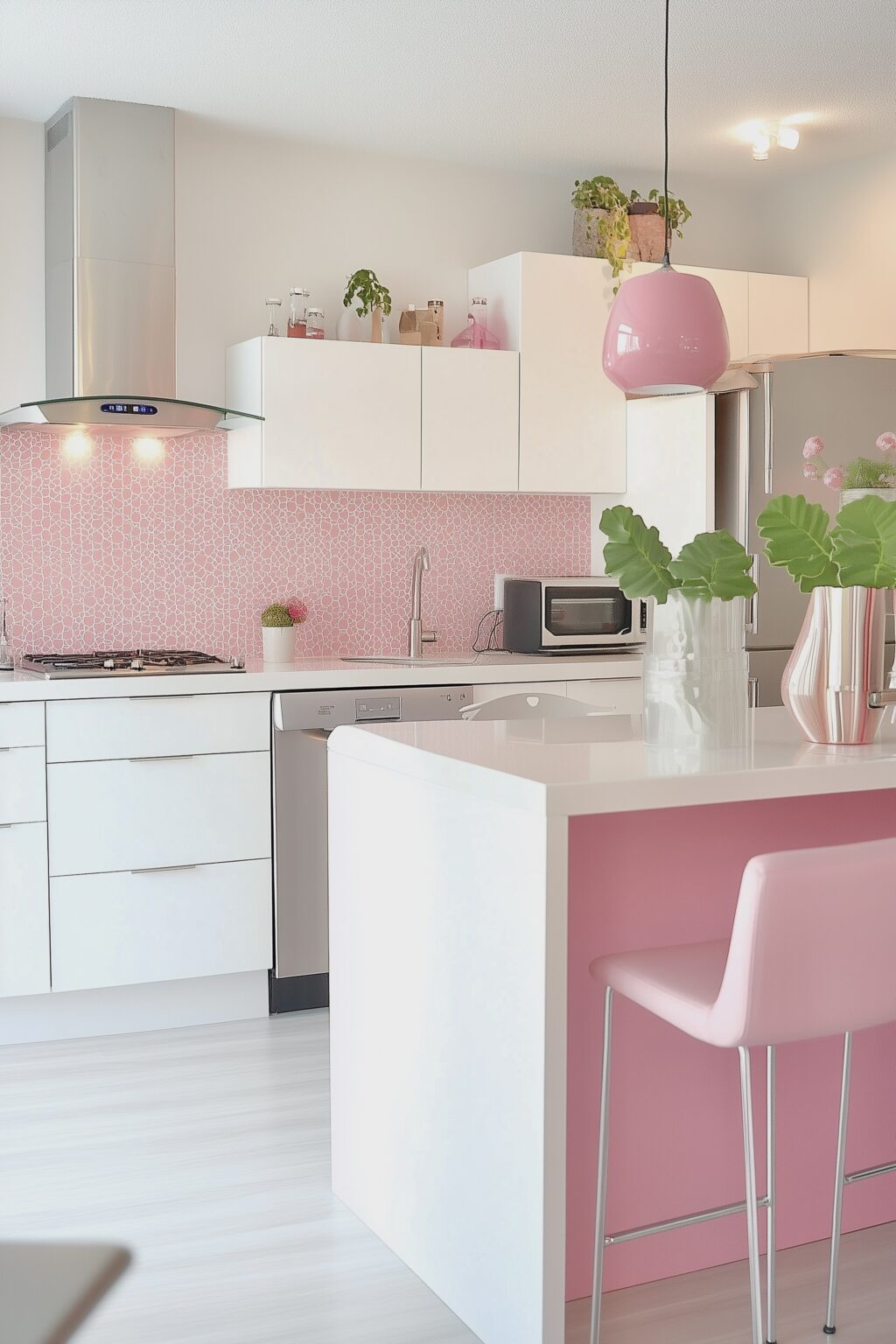 mobilier de cuisine rose blanche déco girly