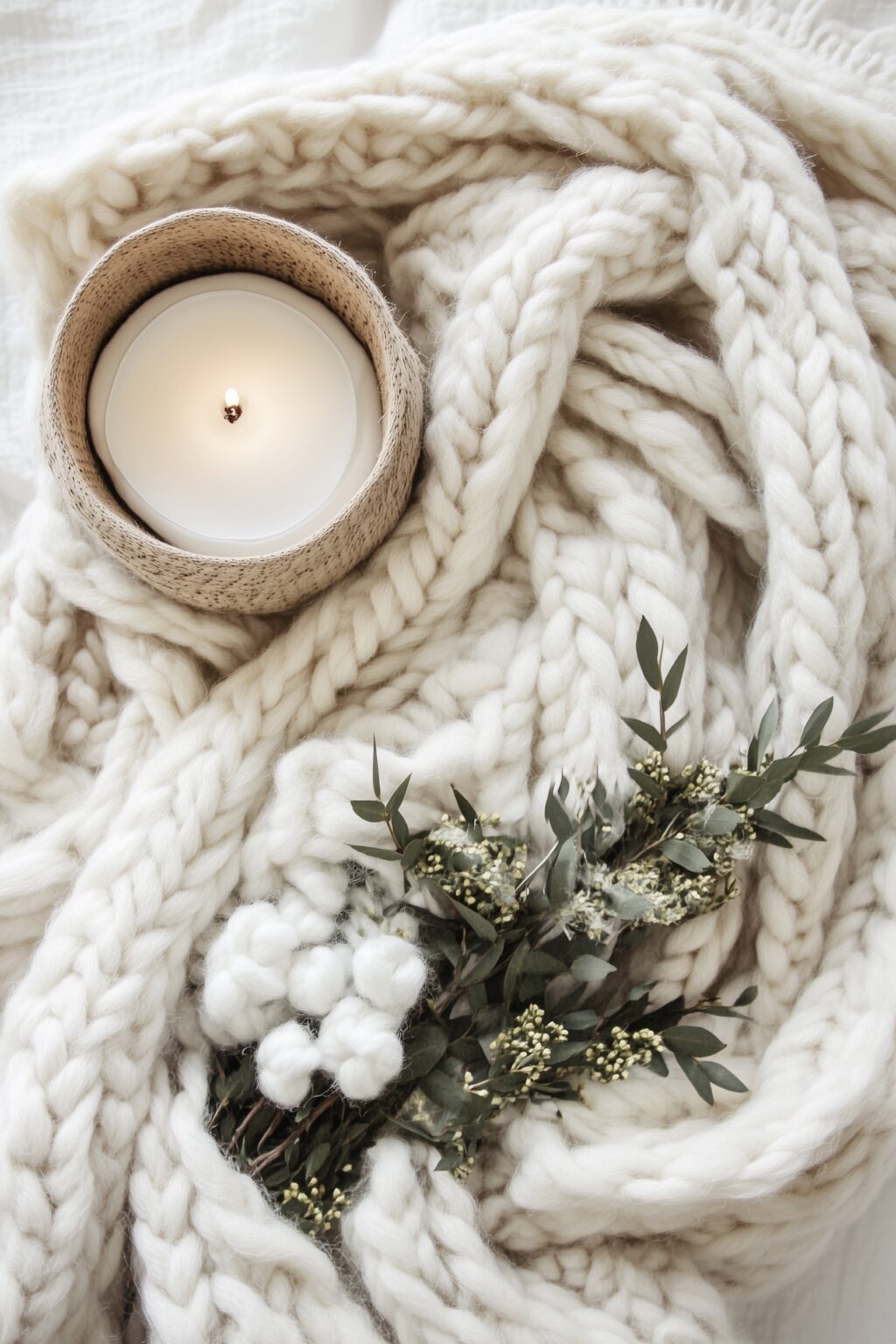salon ambiance cosy plaid tricot géant avec bras