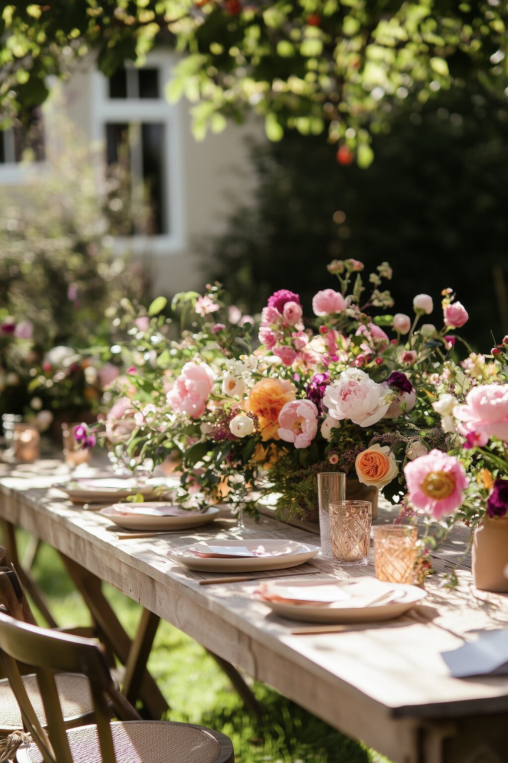 agencement table jardin bouquet coloré