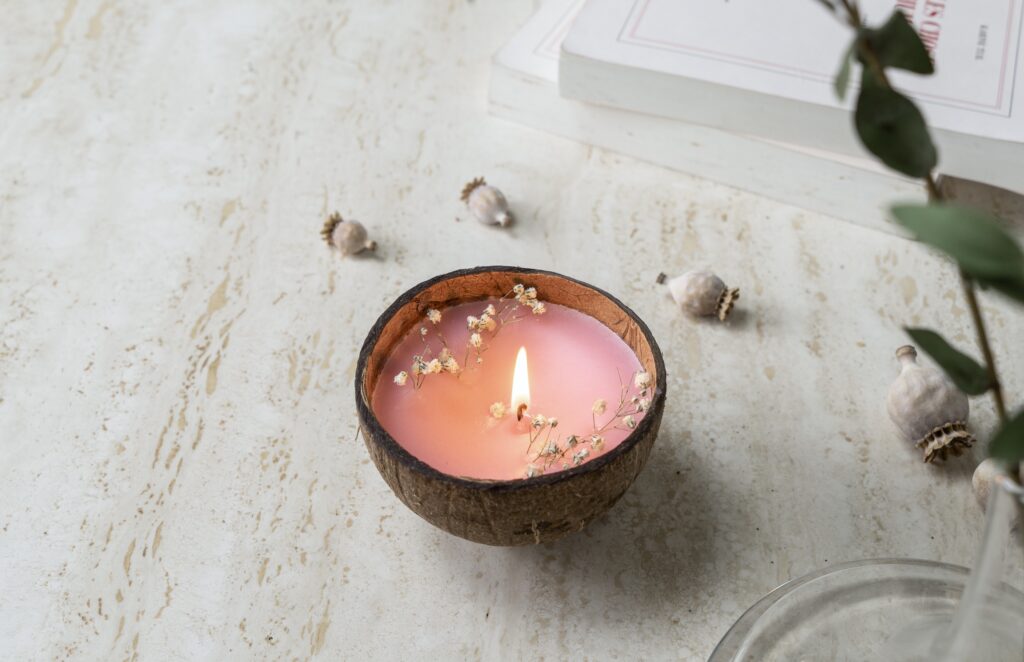 bougie dans noix de coco - blog diy déco