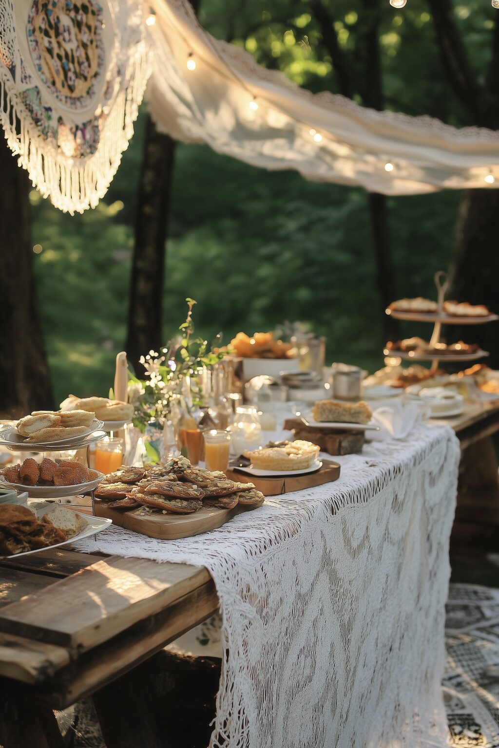 buffet extérieur mariage boho napperon - blog déco