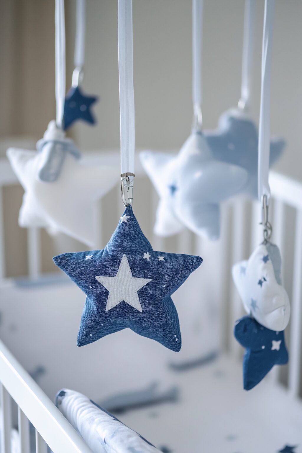 chambre bébé thème étoile garçon déco bleue blanche