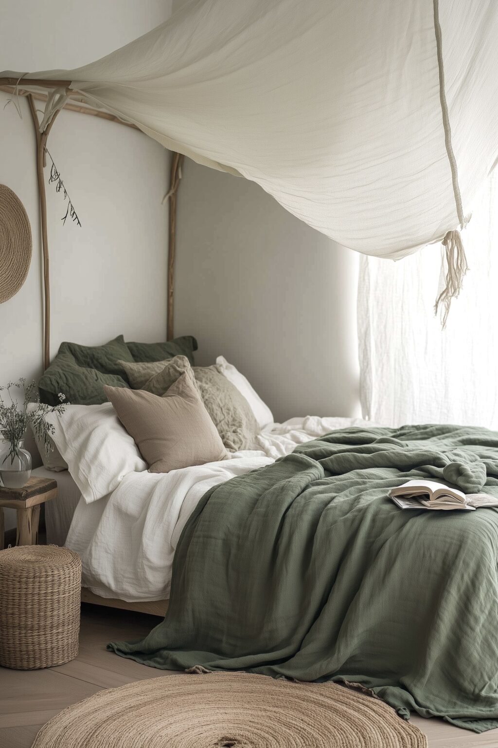 chambre parentale lit cabane kaki blanche