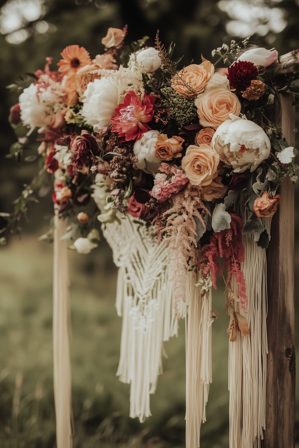 composition florale rose pour arche entrée mariage grange