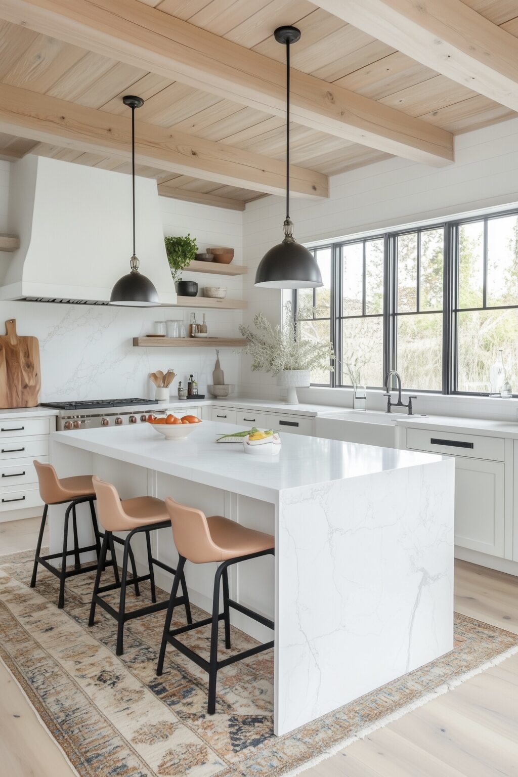 cottage décoration blanche fauteuil bar velours rose pastel