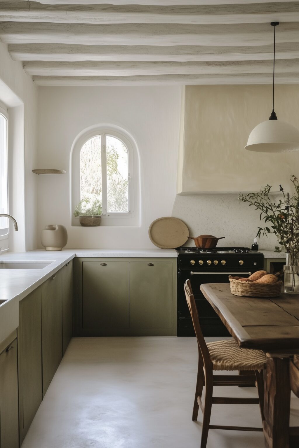 cuisine style campagne chic moderne vert olive blanche