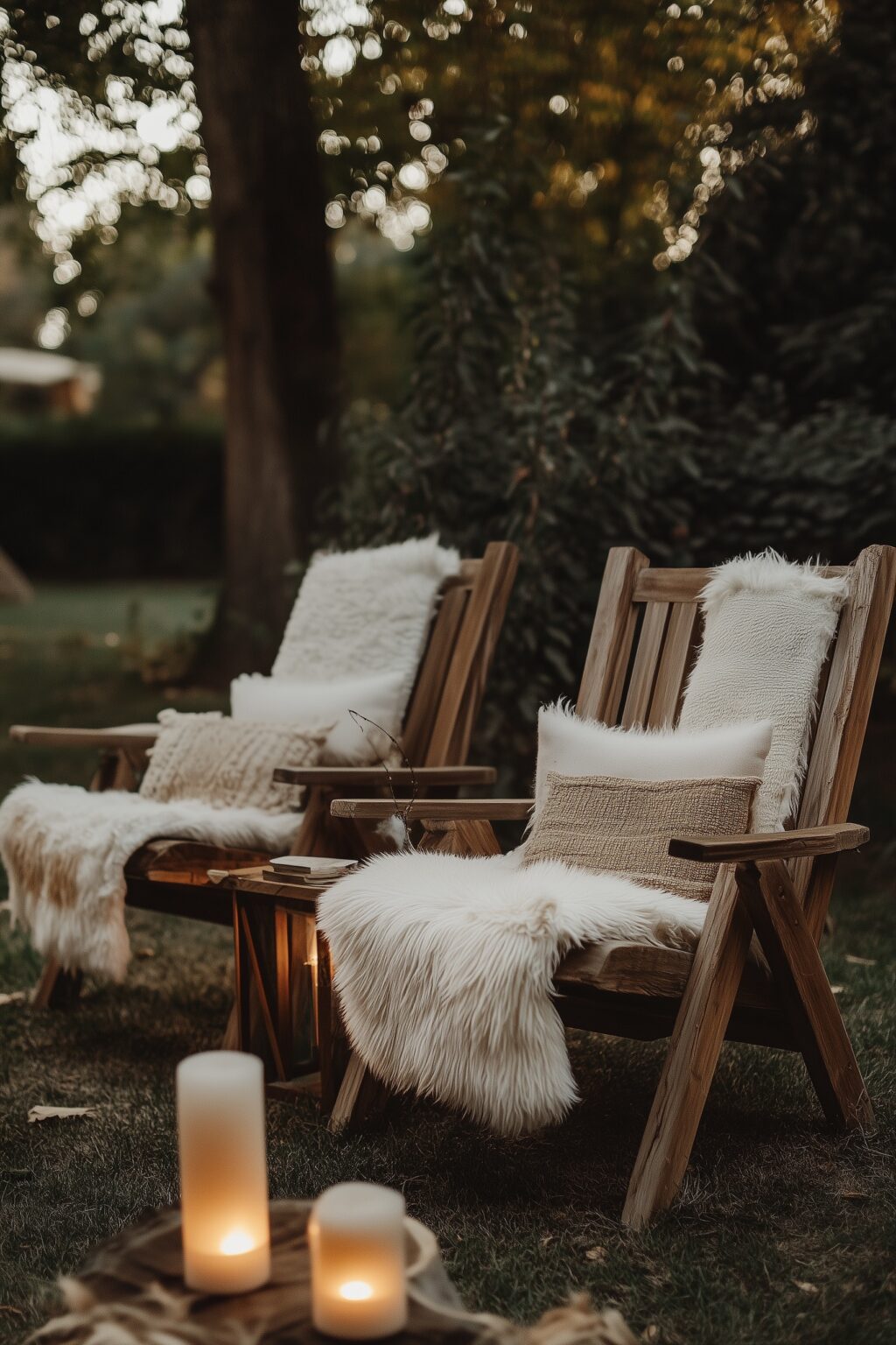 fauteuil vintage bois fausse fourrure extérieur