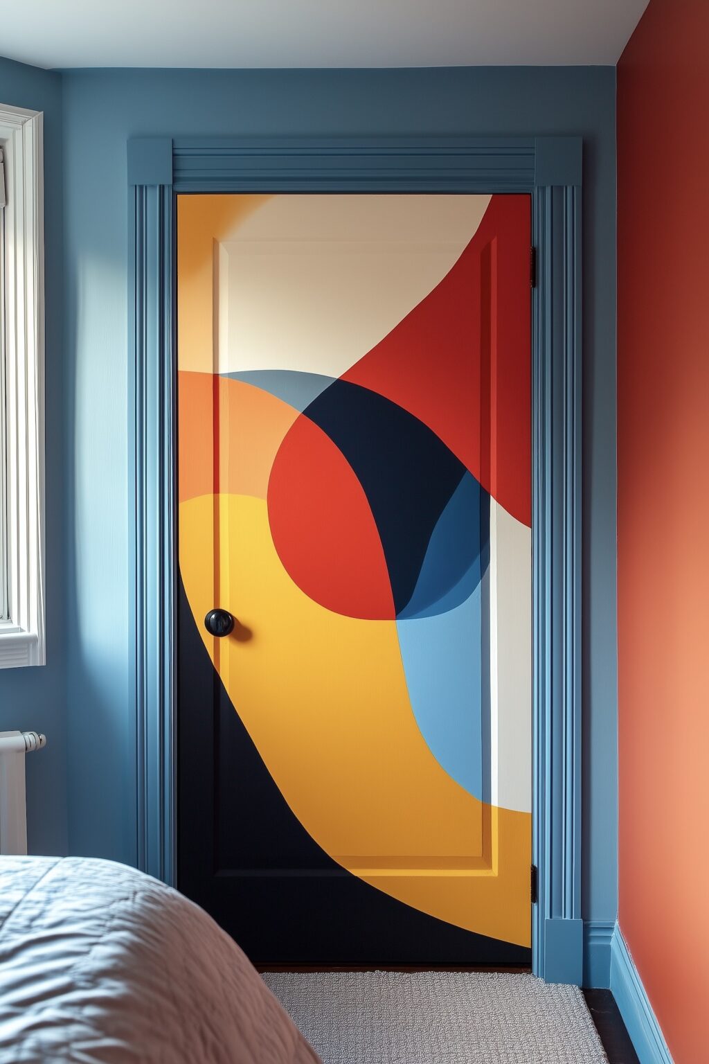 Peinture décoration porte couleurs primaires motif graphique