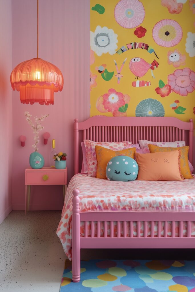 chambre enfant déco kawaii rose turquoise