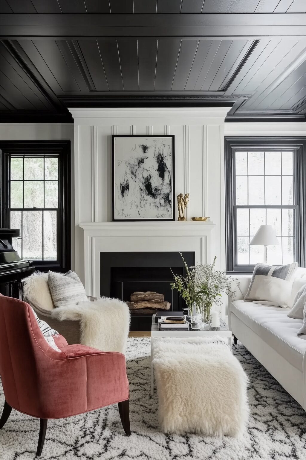 décoration ranch moderne moulures plafond noir
