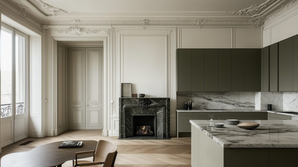 équipements malins cuisine moderne appartement cheminé - blog décoration