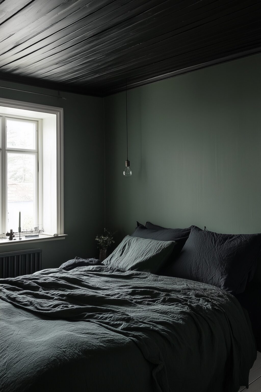 idée déco chambre foncée vert gris