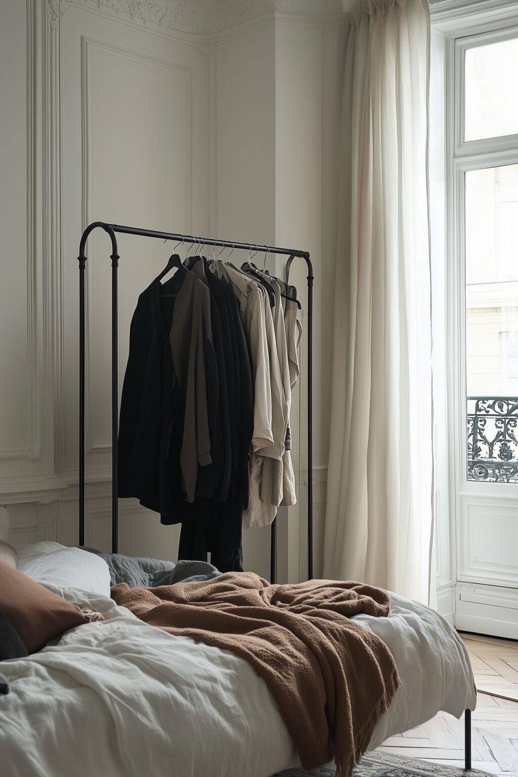 idée déco chambre haussmannienne peinture vert amande