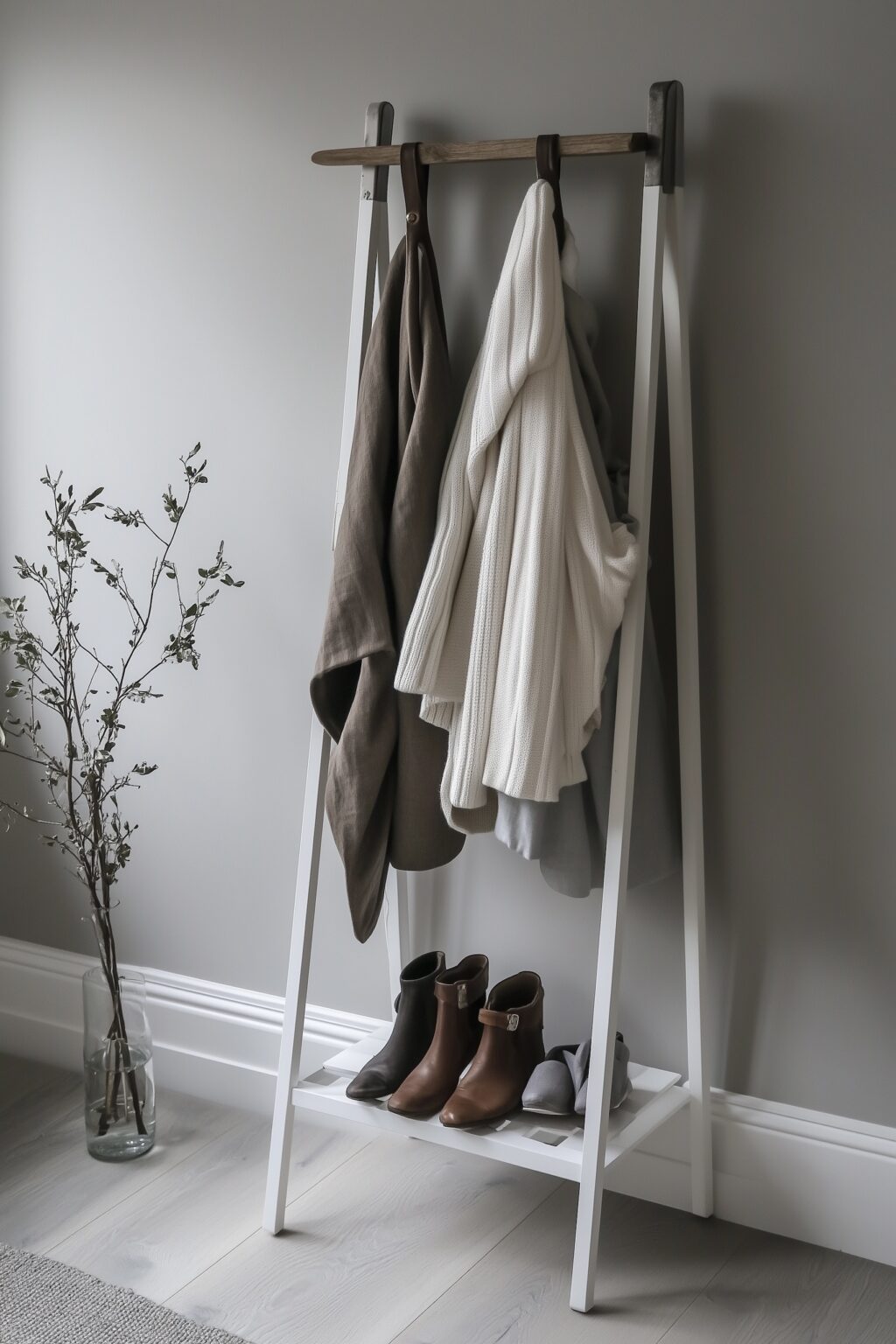 idée porte-manteau chaussures entrée bois blanc