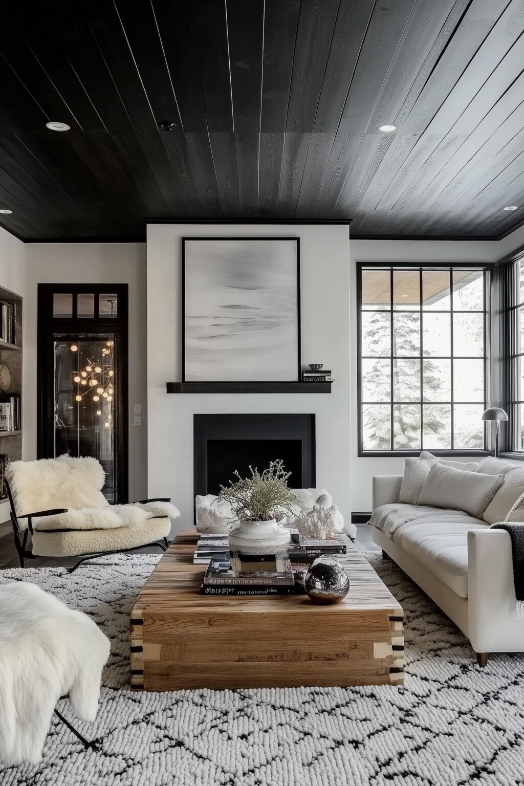 inspiration architecture intérieur chalet noir blanc salon