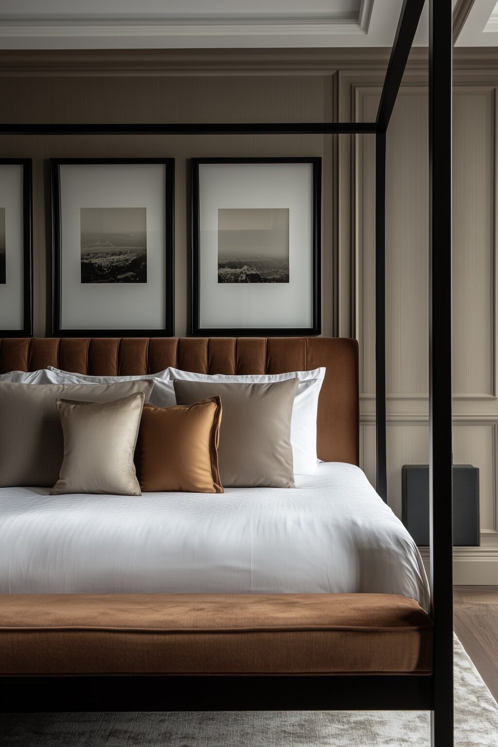 lit baldaquin déco beige ocre marron