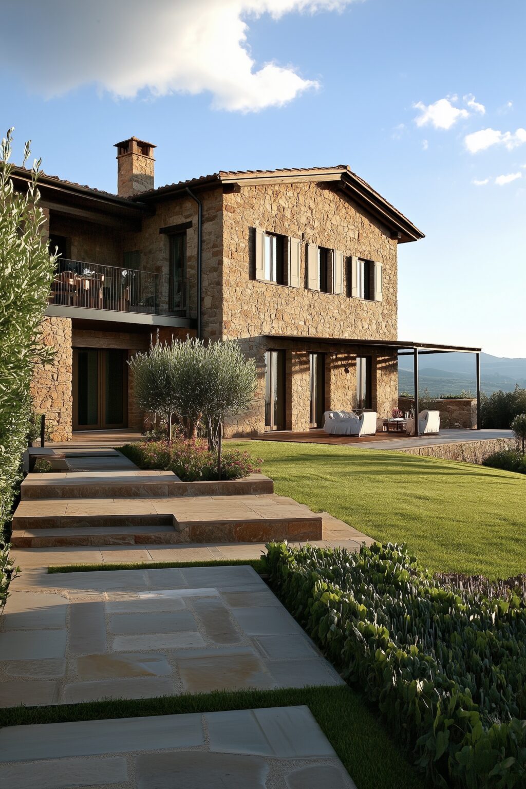 maison villa en pierres style Toscan moderne