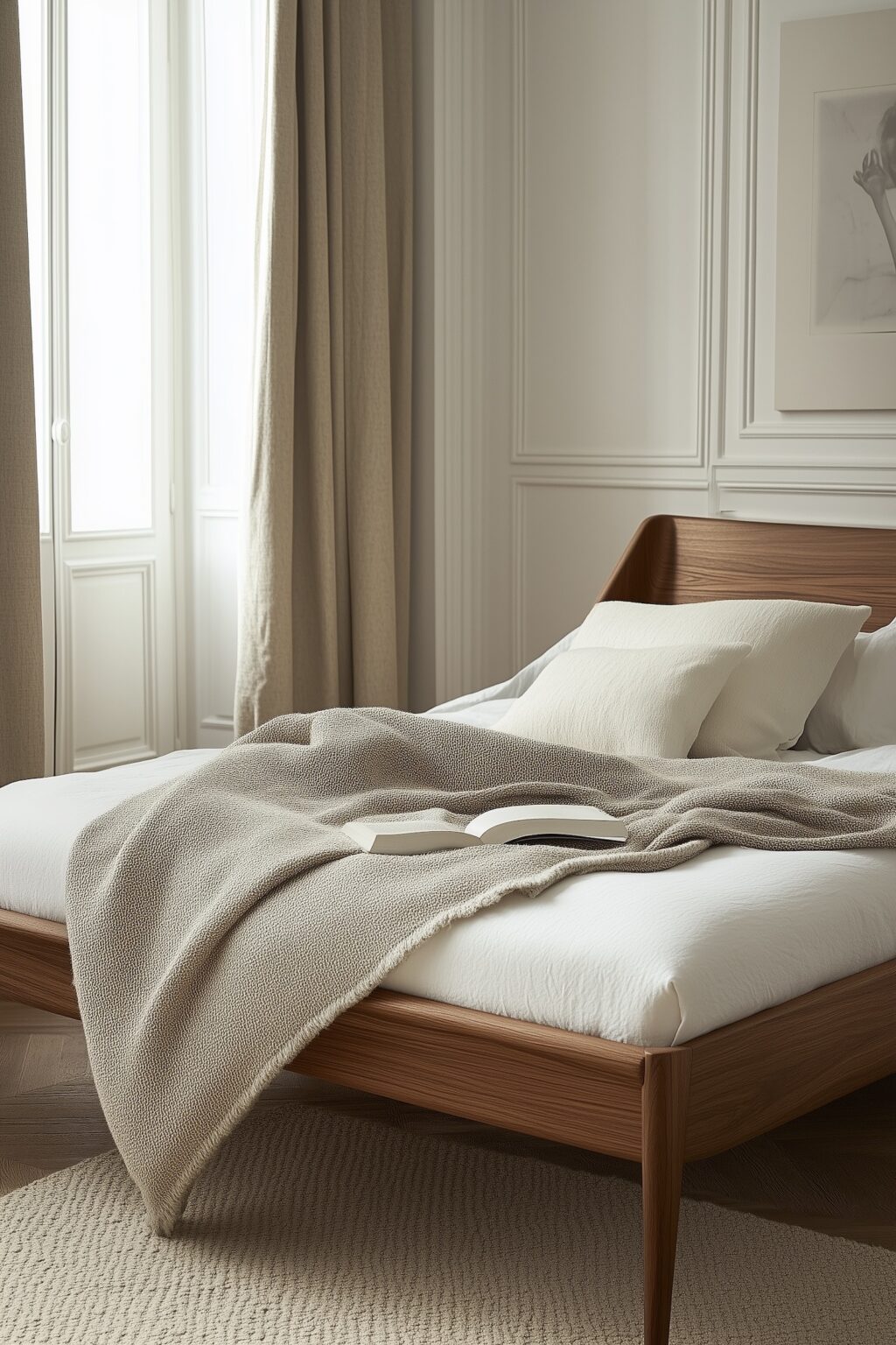 chambre rideaux laine plaid cachemire lit bois