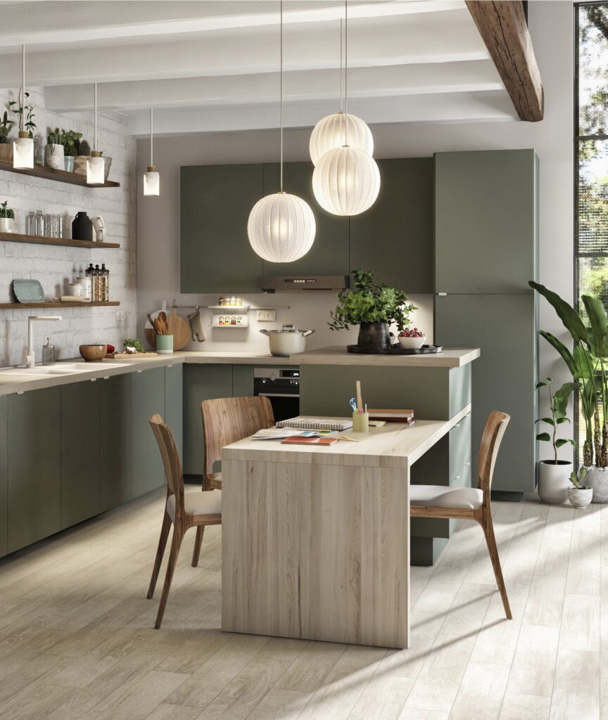 cuisine Leroy Merlin effet bois vert mat