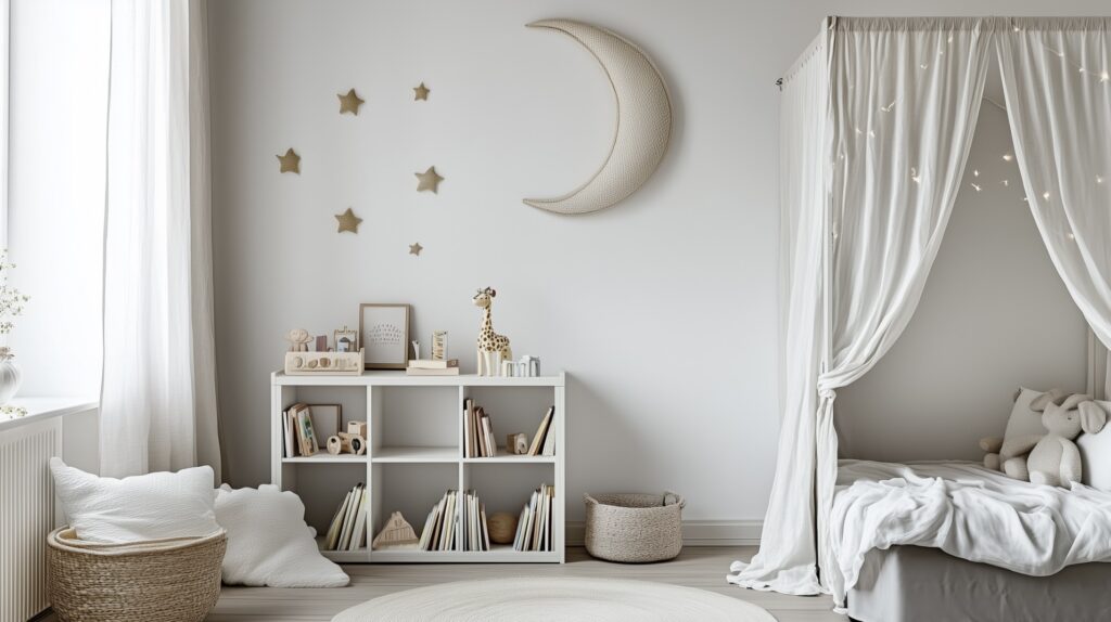présentoir livres Montessori bébé chambre lune