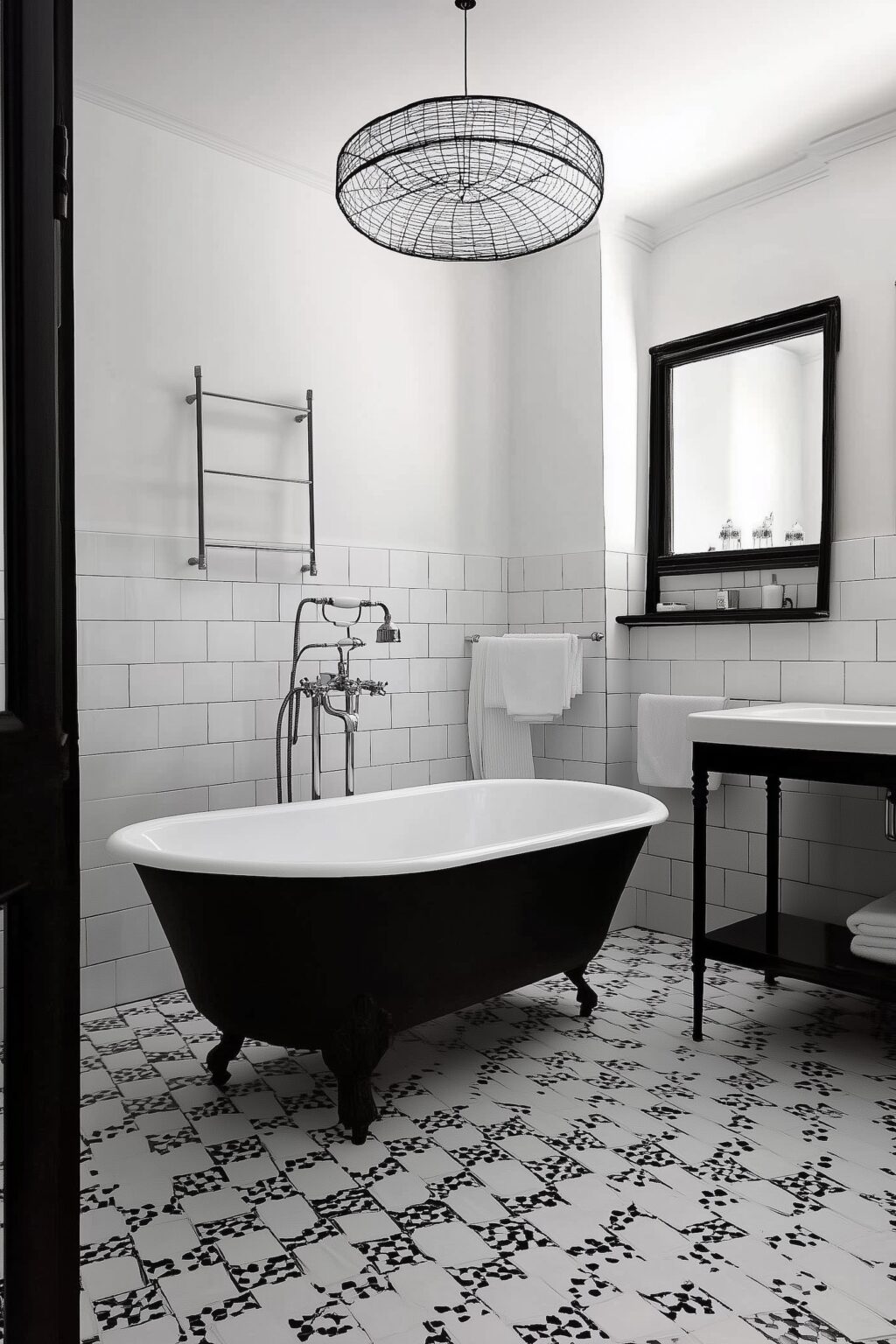 salle de bains rétro vintage noire blanche architecte connu
