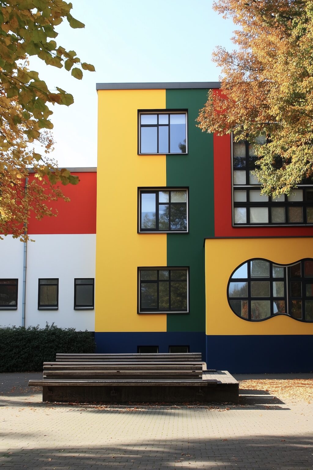 architecture immeuble coloré primaire style Bauhaus