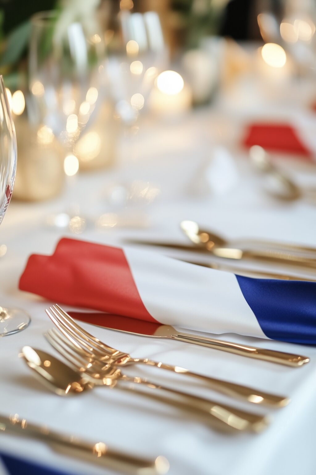 déco festive serviette drapeau français couverts dorés