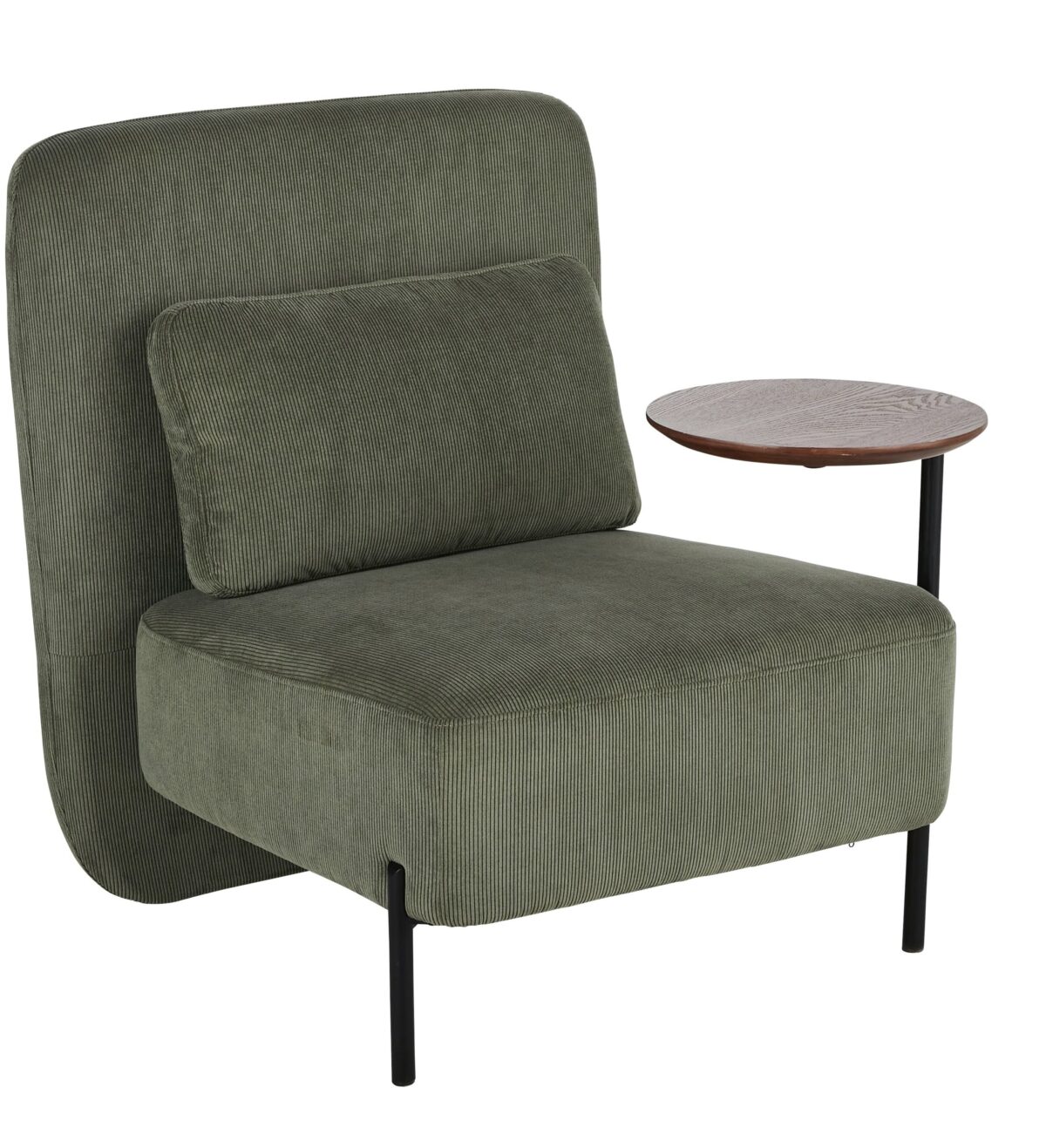 fauteuil velours cotelé vert olive tablette bois