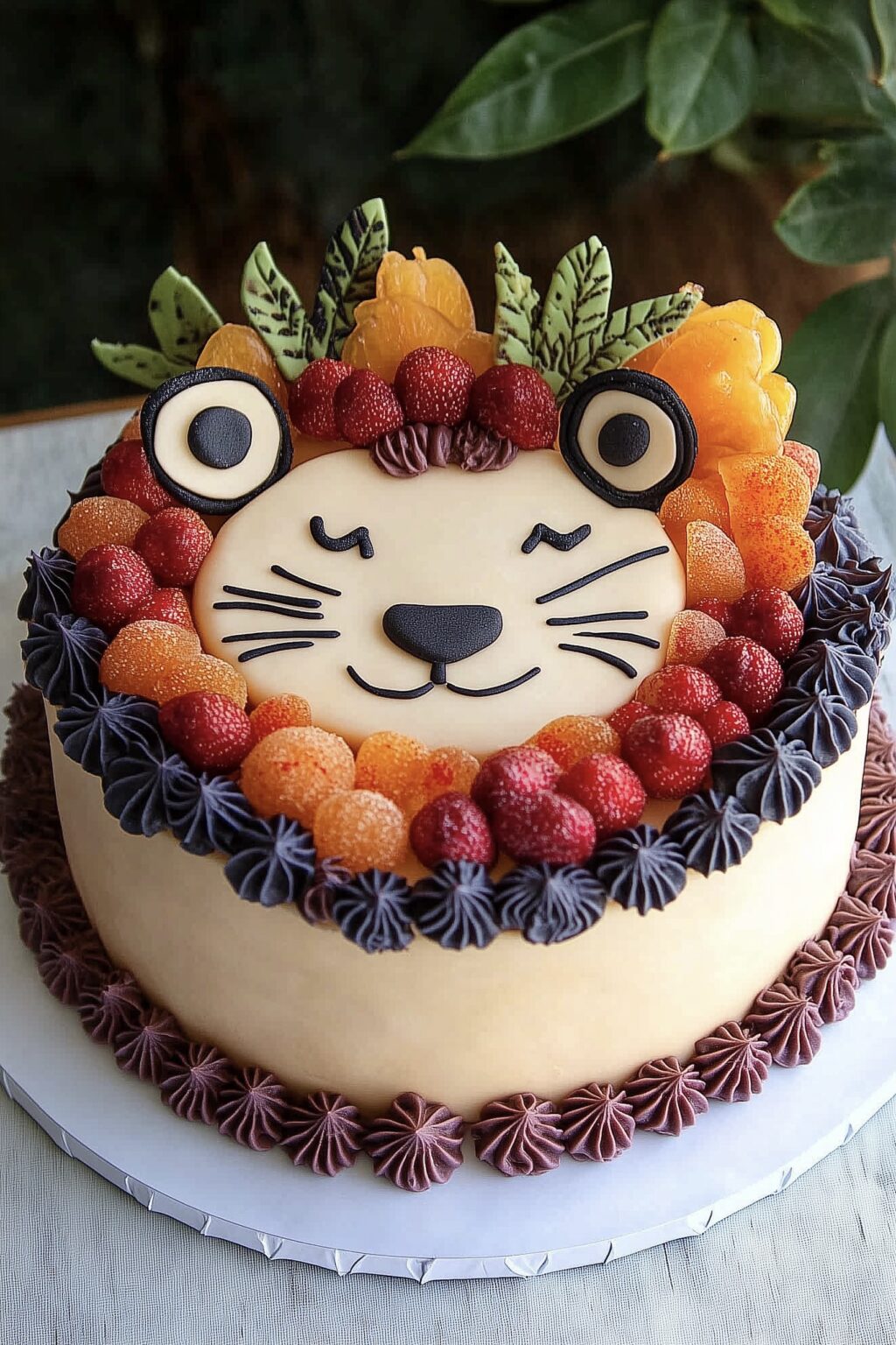 gâteau forme silhouette lion fruit
