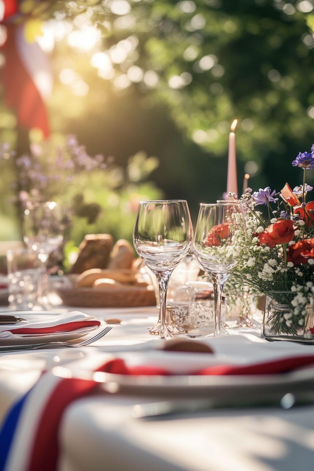 idée déco table 14 juillet serviette drapeau soie