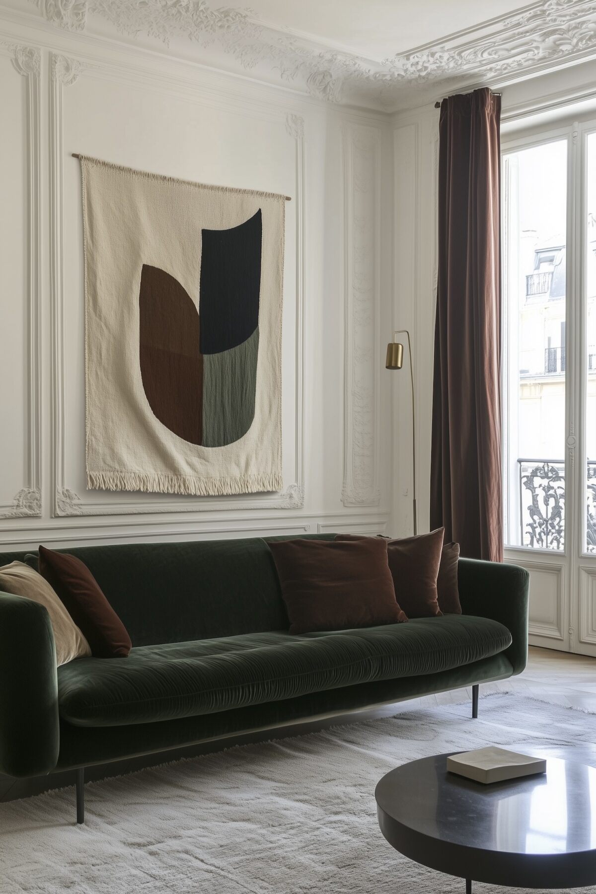 intérieur velours marron vert décoration