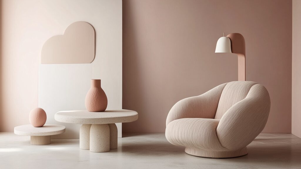 salon couleurs neutres fauteuil Maison du Monde rose