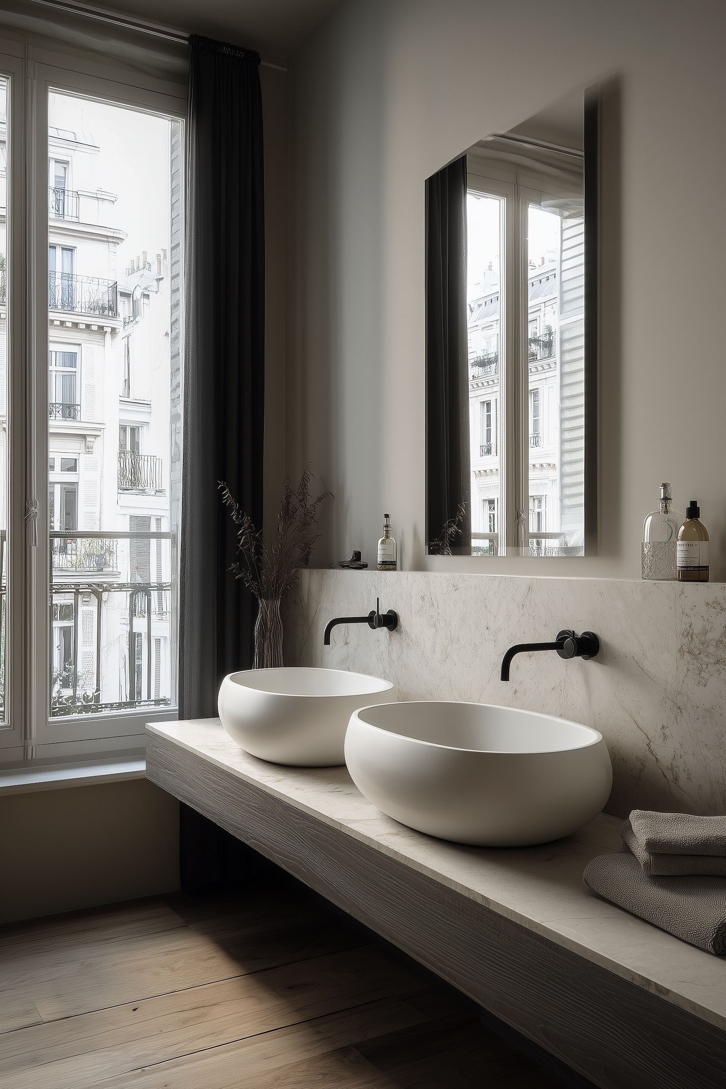 Double vasque sculpturale salle de bain chic